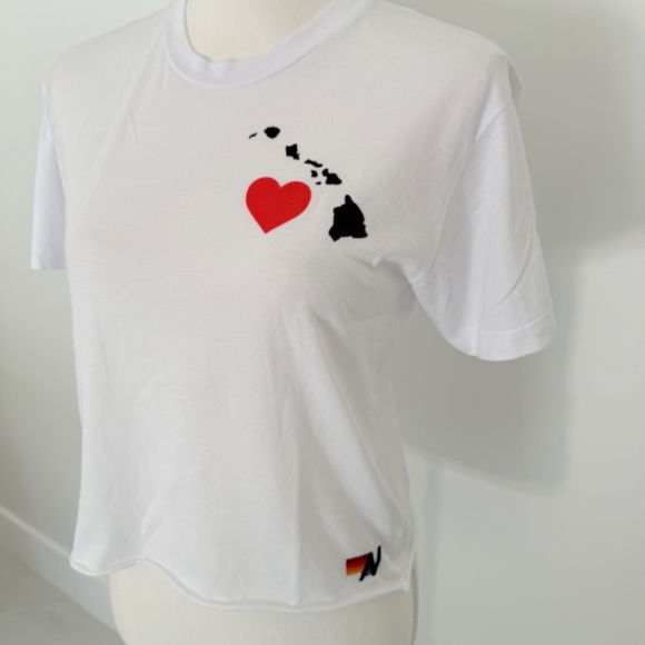 Aviator Nation White Short Sleeve Tee Shirt with Heart Small - Picture 2 of 6